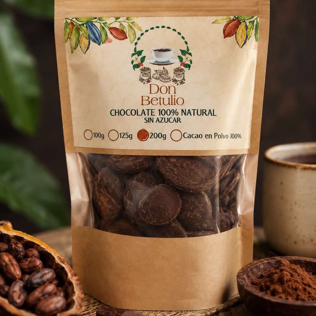 Chocolate 100% Natural Sin Azucar Don Betulio (Pastilla)